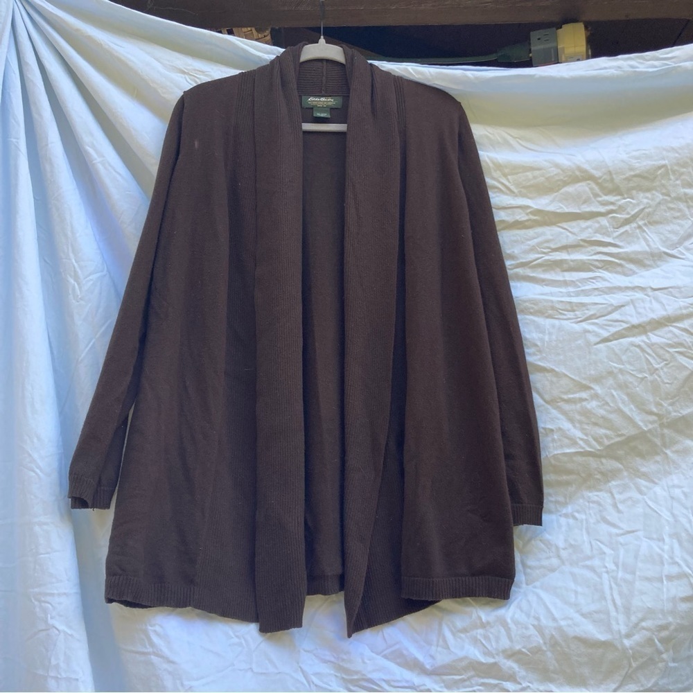 Eddie Bauer brown ribbed business casual cardigan, size large